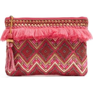 NWT boho fringe beaded Steven Pink Clutch